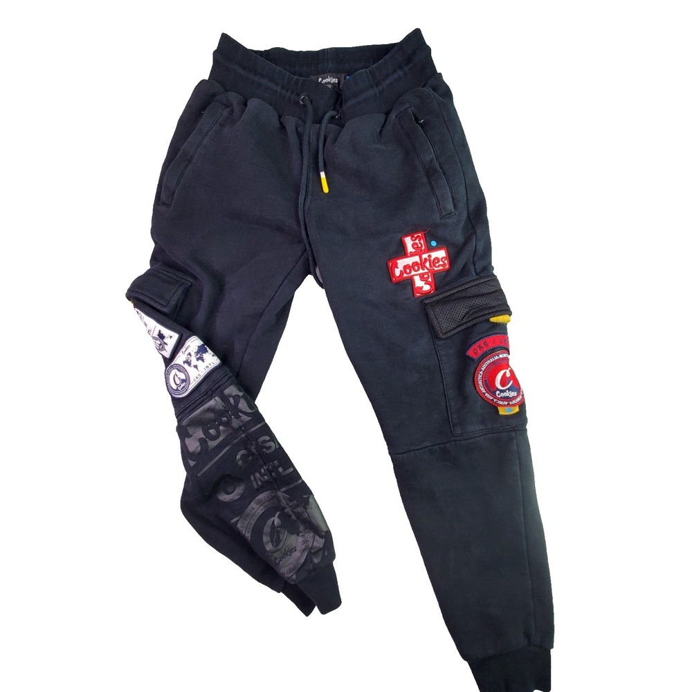 Cookies International Pants Mens Size Small Black Colorful Cargo Pockets Y2K